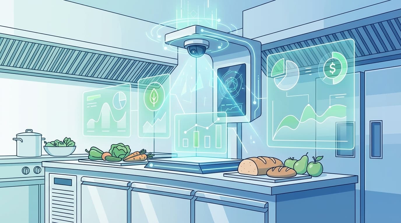 AIカメラとスマートスケールによるホテル厨房のフードロス可視化・削減技術のイメージ